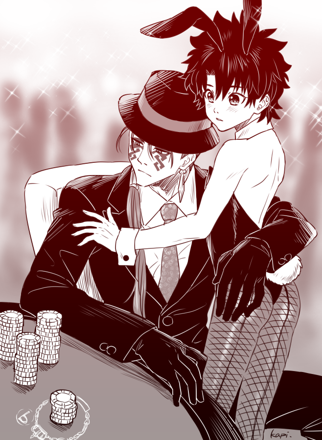 fujimaru ritsuka, cu chulainn, and cu chulainn alter (fate and 1 more) drawn by kapiyarou