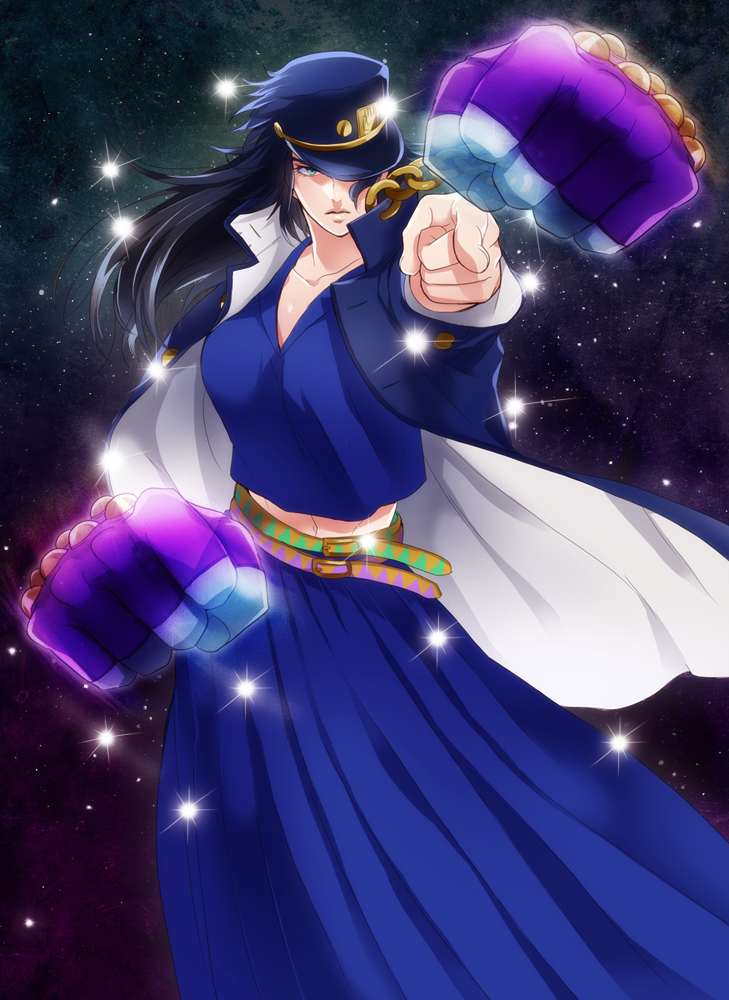 kujo jotaro and star platinum (jojo no kimyou na bouken and 1 more) drawn by isamu