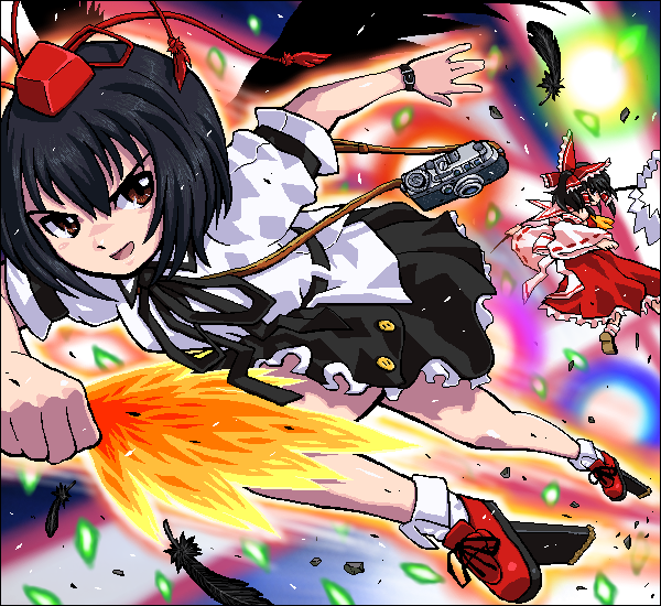 hakurei reimu and shameimaru aya (touhou) drawn by johnnie