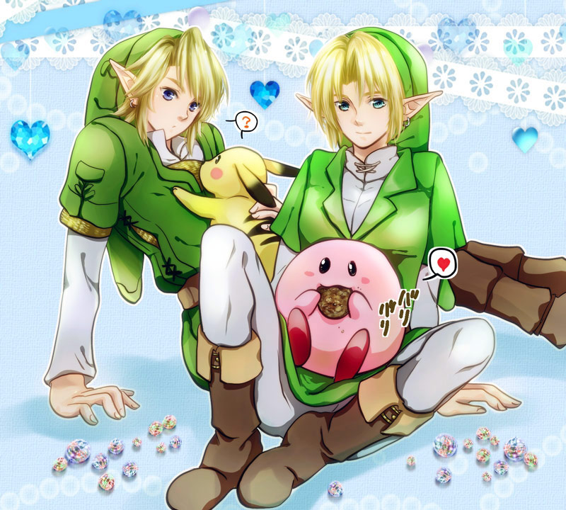 link, pikachu, and kirby (pokemon and 5 more) drawn by suzuno_(kazahanasu)