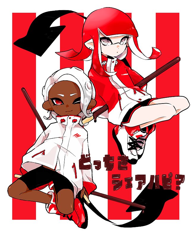 inkling player character, inkling girl, octoling player character, and octoling girl (splatoon and 1 more) drawn by imaikuy0