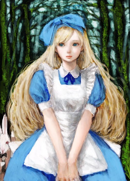 alice and white rabbit (alice's adventures in wonderland) drawn by ponsuke_(pon00000)