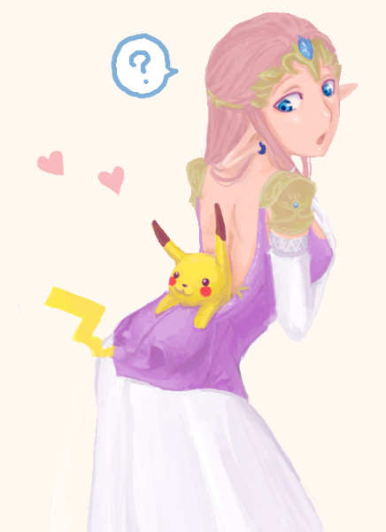 pikachu and princess zelda (pokemon and 3 more) drawn by goma_tonbi