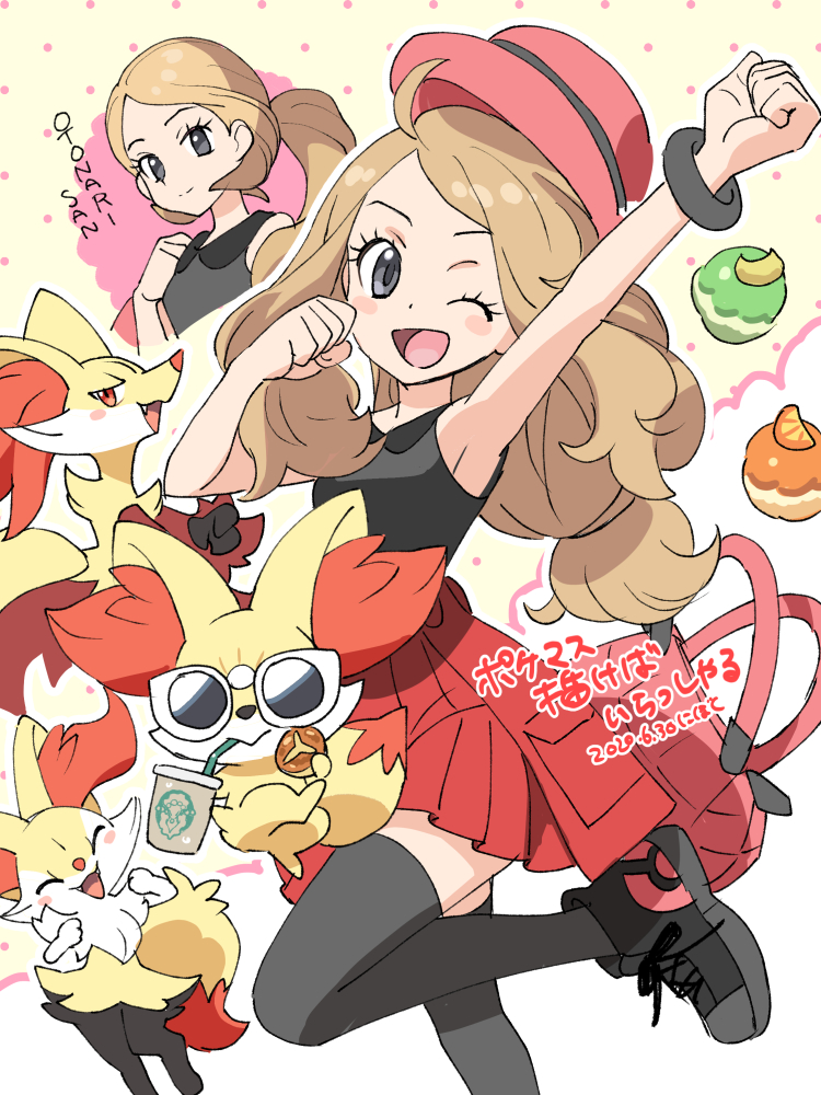 serena, braixen, fennekin, and delphox (pokemon and 1 more) drawn by nibo_(att_130)