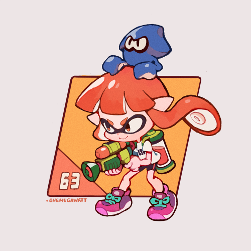 inkling player character, inkling girl, and kaori (splatoon) drawn by onemegawatt