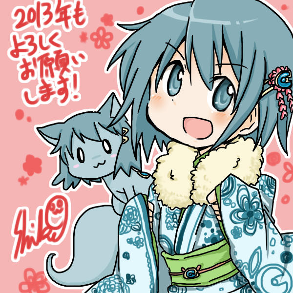 miki sayaka and kyubey (mahou shoujo madoka magica) drawn by shiki_n
