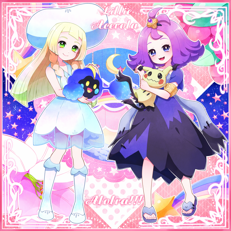 lillie, mimikyu, acerola, and cosmog (pokemon and 1 more) drawn by ringozaka_mariko