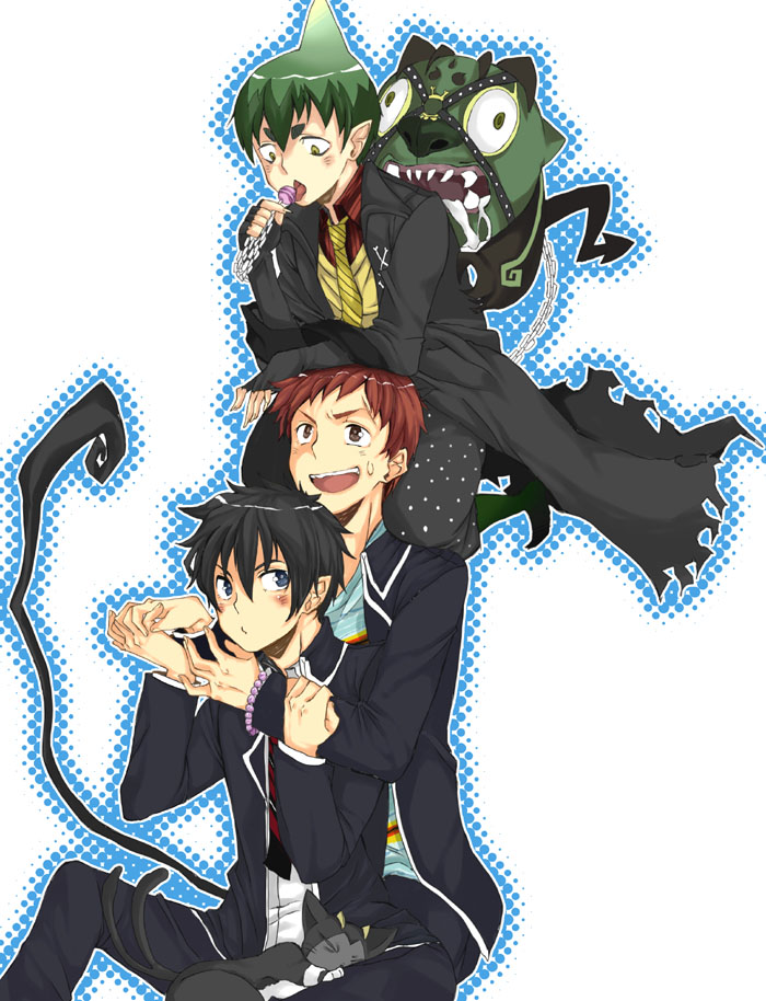 okumura rin, shima renzou, kuro, and amaimon (ao no exorcist) drawn by kutizusami