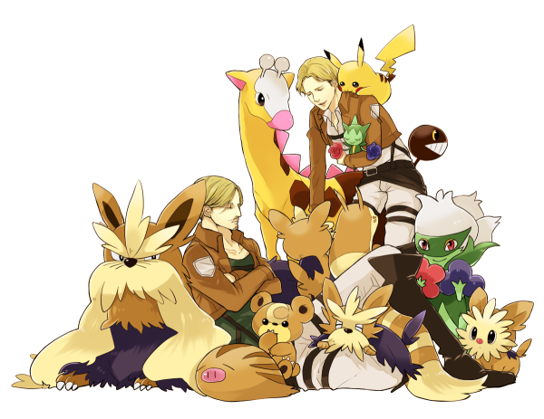 pikachu, teddiursa, roserade, roselia, swinub, and 6 more (pokemon and 1 more) drawn by gorosuke_(my_boy)
