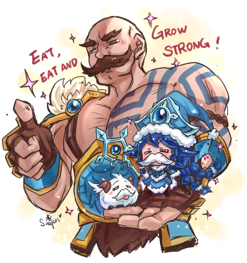 lulu, poro, braum, and winter wonder lulu (league of legends) drawn by sueyen