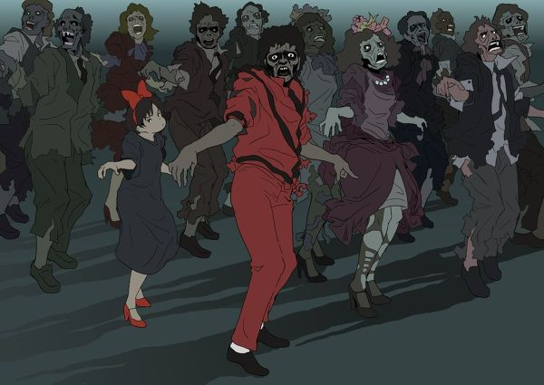 kiki and michael jackson (studio ghibli and 2 more) drawn by loogy
