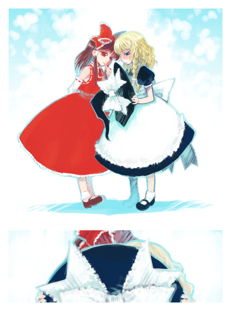 hakurei reimu and kirisame marisa (touhou) drawn by mashiko_hiromi