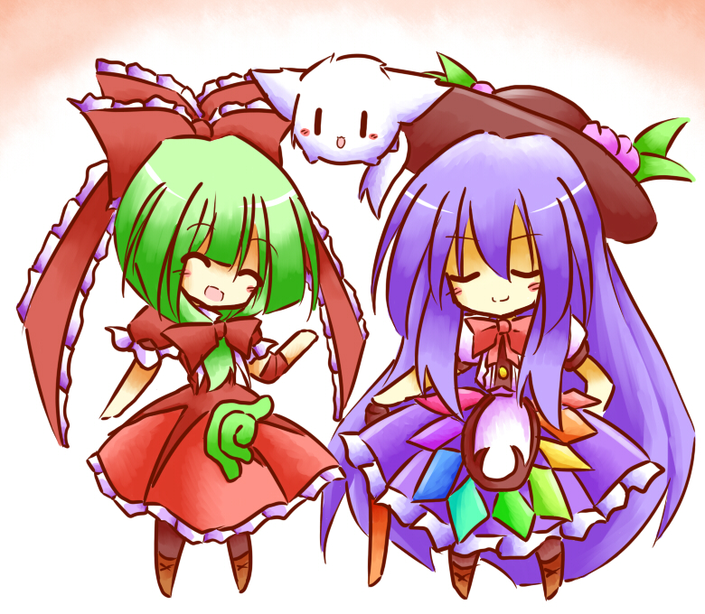 hinanawi tenshi, kagiyama hina, and kedama (touhou) drawn by tilde_(ice_cube)