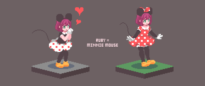 kurosawa ruby and minnie mouse (love live! and 2 more) drawn by yuurashia