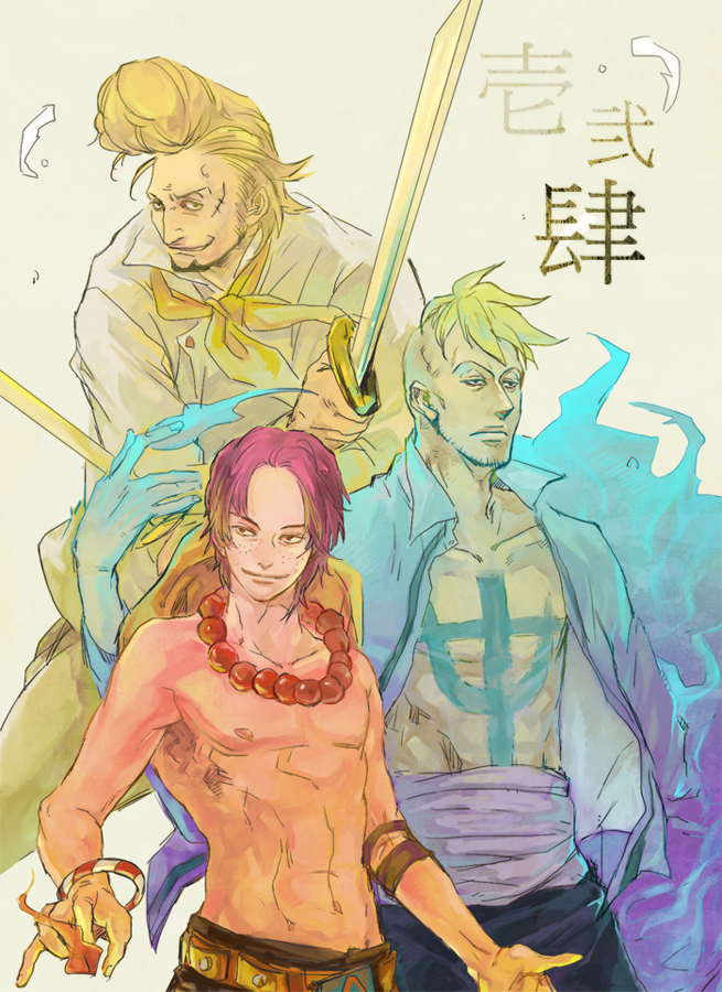 portgas d. ace, marco, and thatch (one piece) drawn by fisheep