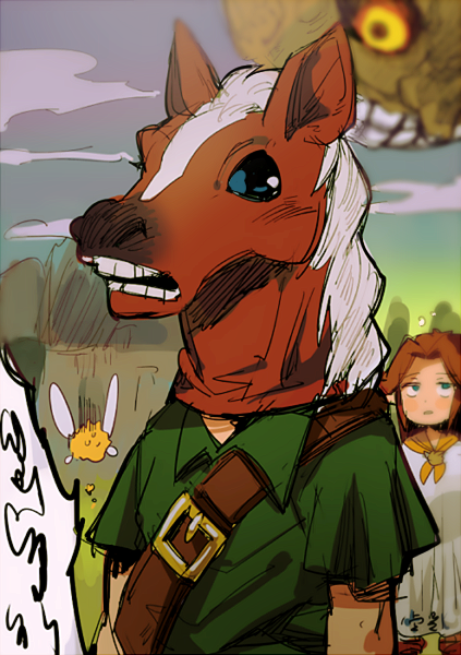 link, young link, tatl, moon, and romani (the legend of zelda and 1 more) drawn by aoki_(fumomo)
