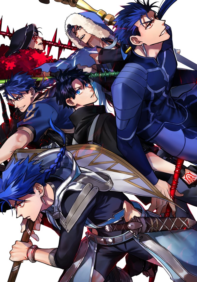 fujimaru ritsuka, cu chulainn alter, cu chulainn, and setanta (fate and 1 more) drawn by maripaka