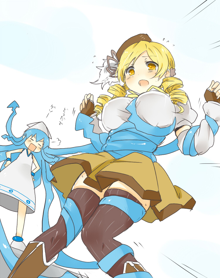 tomoe mami and ikamusume (mahou shoujo madoka magica and 2 more) drawn by nori_senbei