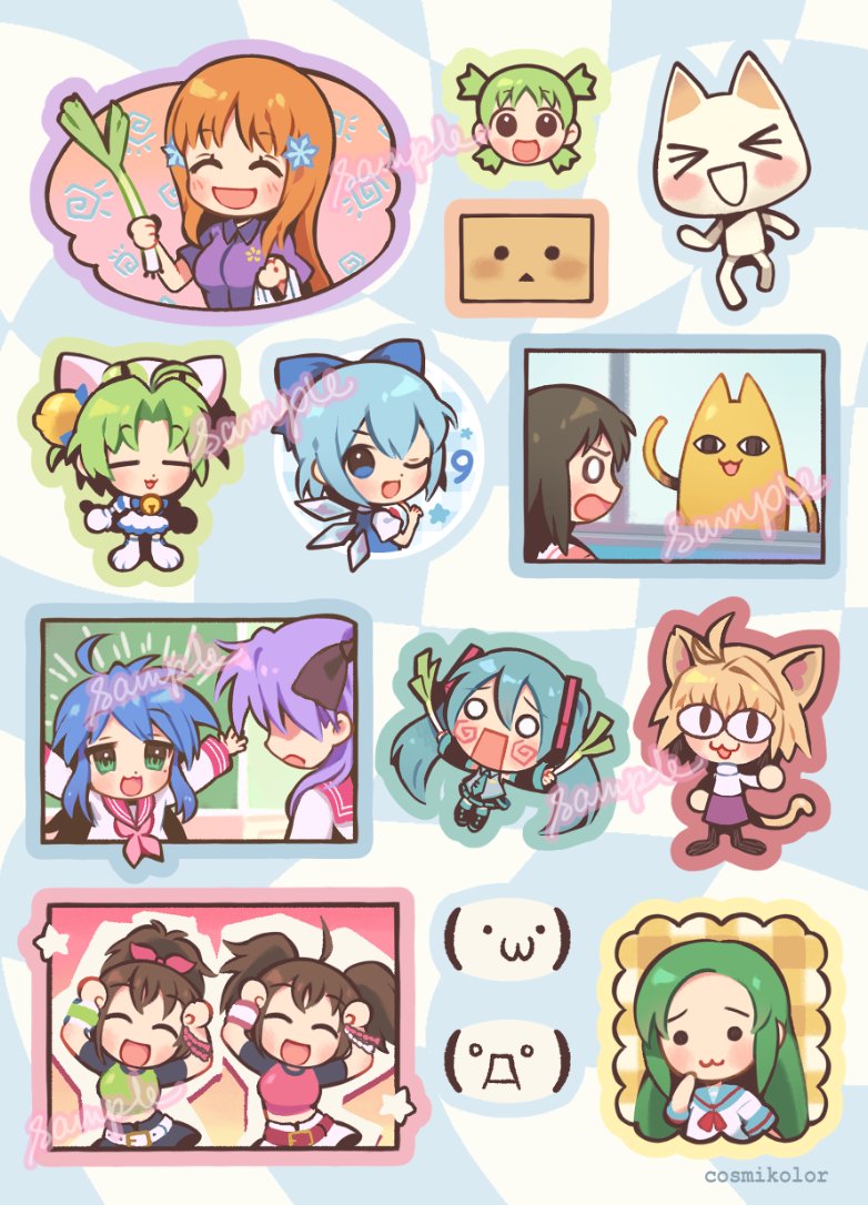 hatsune miku, cirno, hiiragi kagami, izumi konata, inoue orihime, and 12 more (touhou and 12 more) drawn by roo_(chojino)