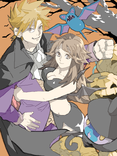 blue oak, leaf, zubat, and lampent (pokemon and 1 more) drawn by rotasu