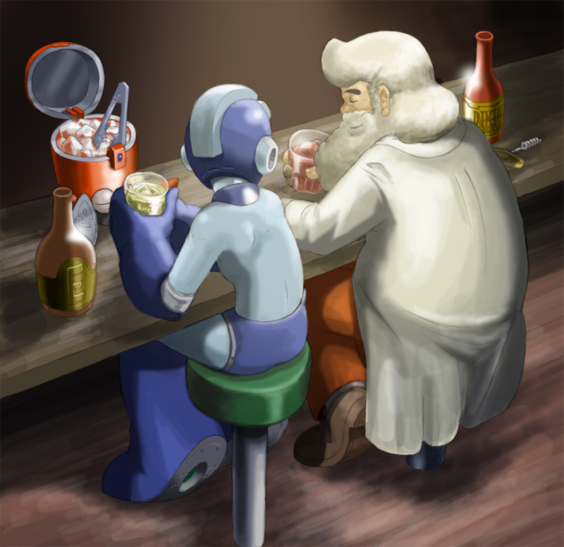mega man, dr. light, and eddie (mega man) drawn by shokatsu_housuu