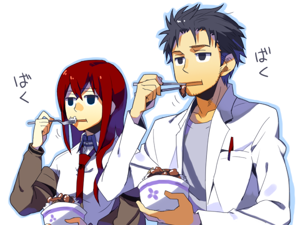 makise kurisu and okabe rintarou (science adventure and 1 more) drawn by bigur