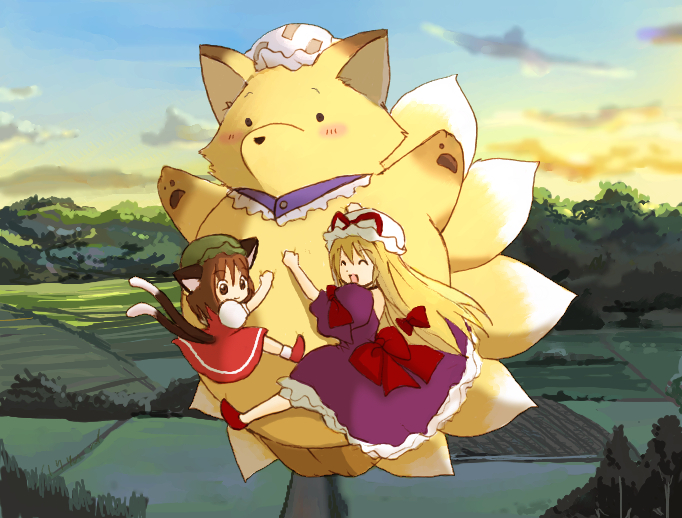 yakumo yukari, yakumo ran, and chen (touhou and 1 more) drawn by eijima_moko