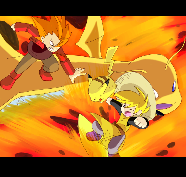 pikachu, dragonite, lance, yellow, and pika (pokemon and 1 more) drawn by 4rukuro
