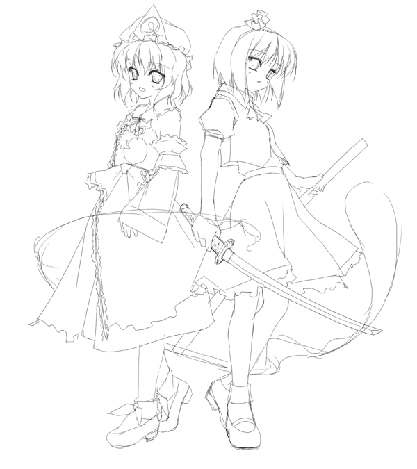 konpaku youmu and saigyouji yuyuko (touhou) drawn by rokuwata_tomoe