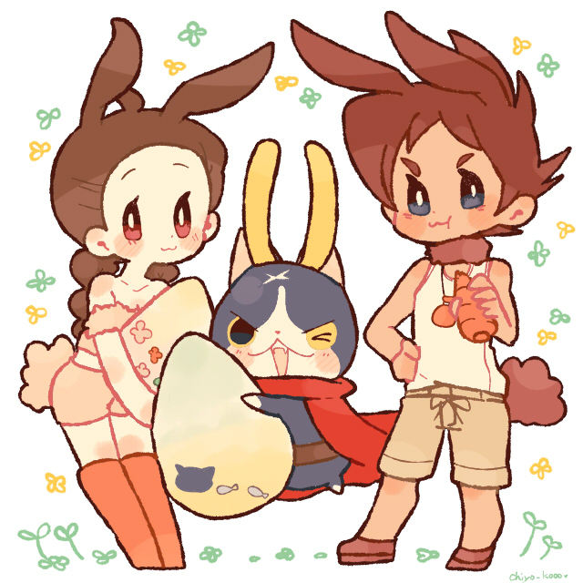 fuyunyan, keizou, and amano yukiko (youkai watch and 1 more) drawn by chiyoko_(oman1229)