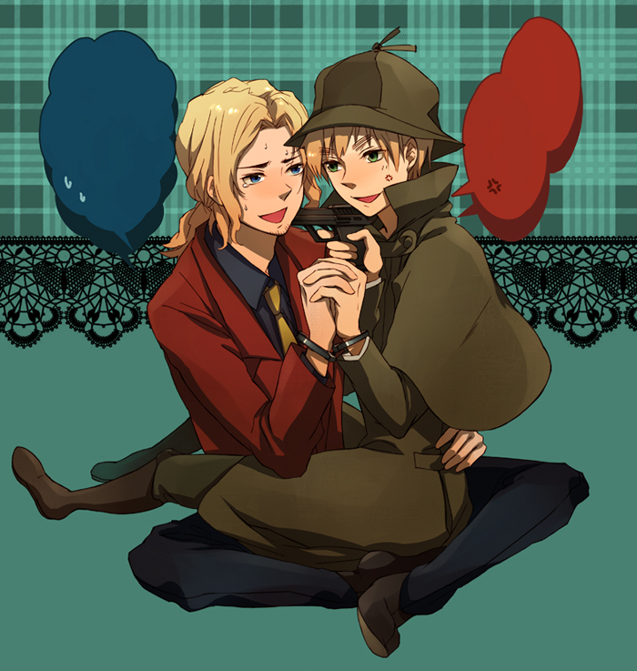 united kingdom, france, arsene lupin iii, and sherlock holmes (axis powers hetalia and 2 more) drawn by oba-min