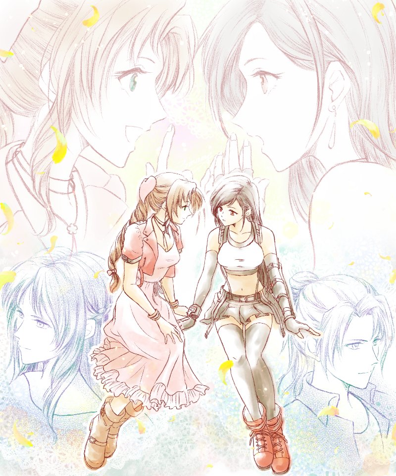 tifa lockhart, aerith gainsborough, ifalna, and elmyra gainsborough (final fantasy and 2 more) drawn by 3mame_000_185