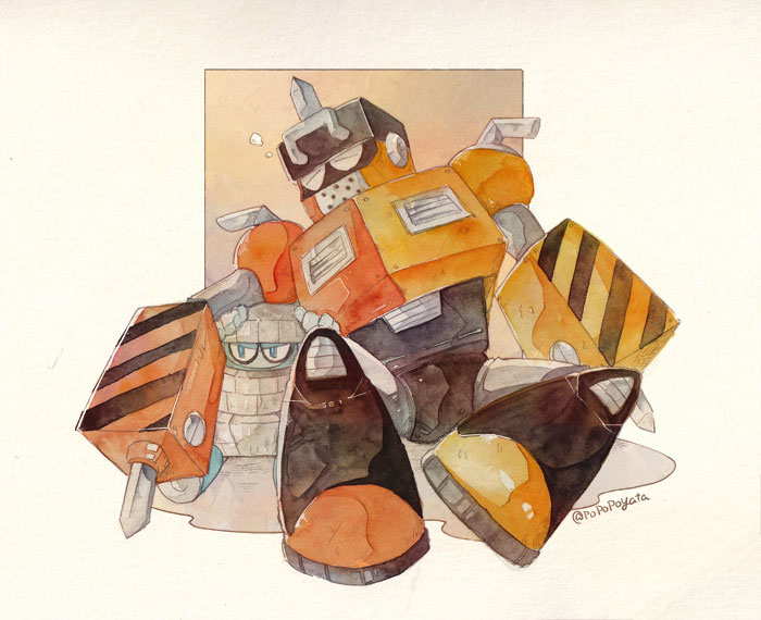 block man and impact man (mega man and 1 more) drawn by popopoyata