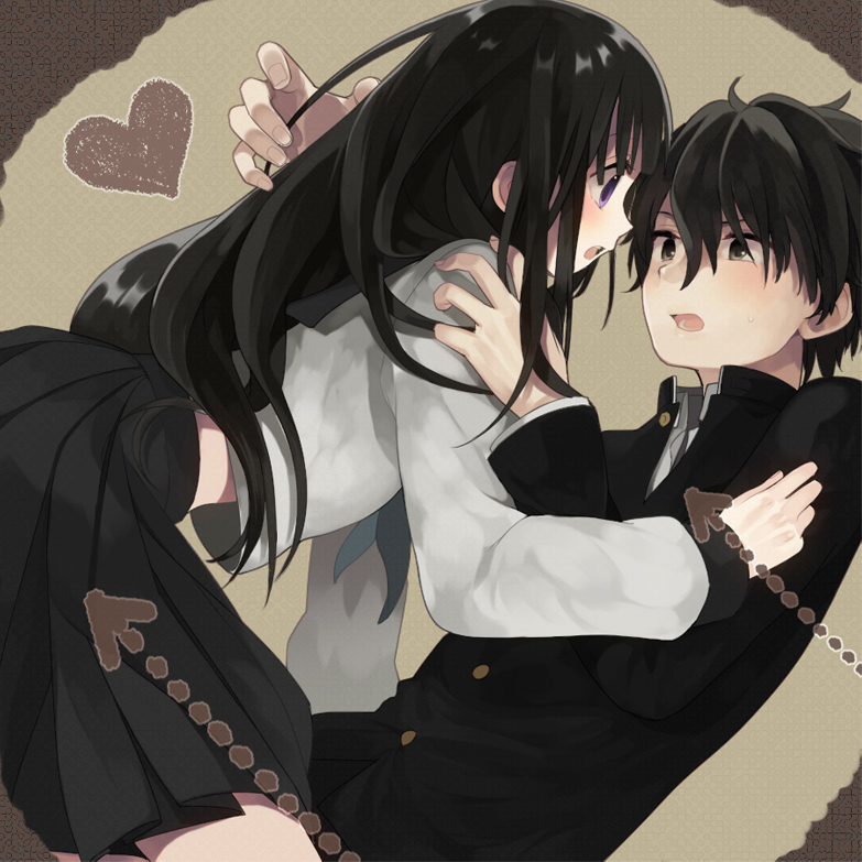 chitanda eru and oreki houtarou (hyouka) drawn by hiyo_kiki