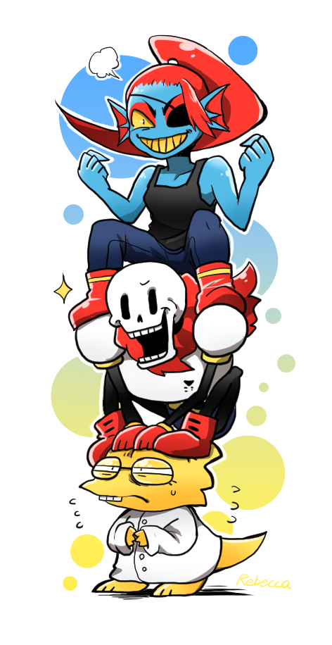 papyrus, undyne, and alphys (undertale) drawn by rebecca_(keinelove)