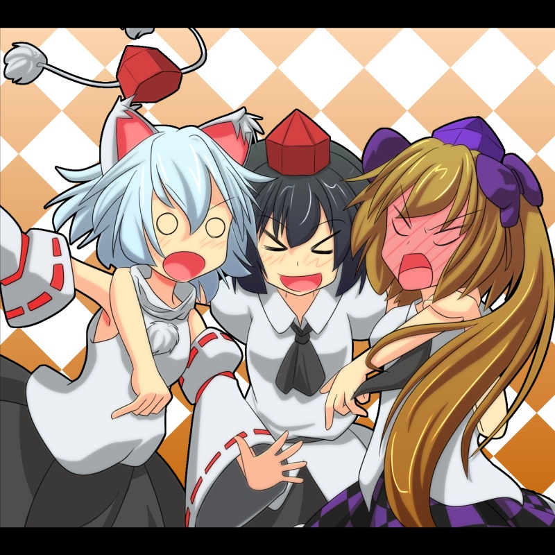 shameimaru aya, inubashiri momiji, and himekaidou hatate (touhou) drawn by cato_(monocatienus)
