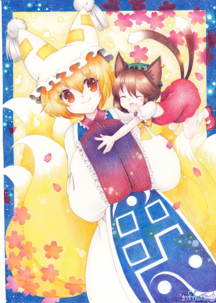 yakumo ran and chen (touhou) drawn by mosho