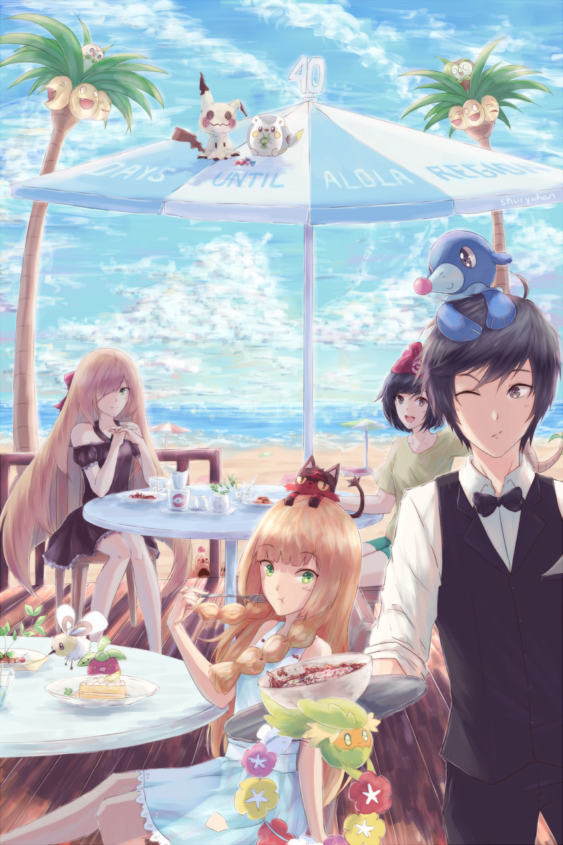 lillie, selene, rowlet, lusamine, mimikyu, and 10 more (pokemon and 1 more) drawn by shuryukan