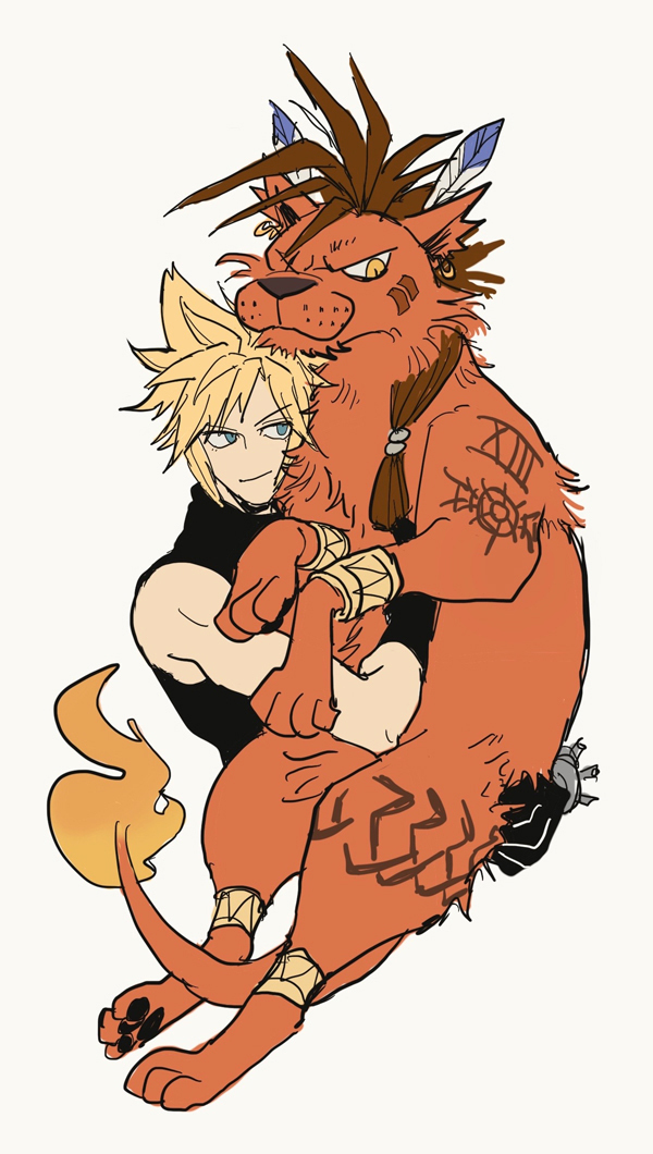 cloud strife and red xiii (final fantasy and 1 more) drawn by shoumu