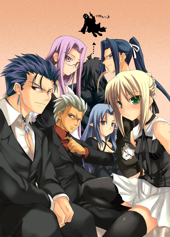artoria pendragon, saber, cu chulainn, archer, medusa, and 6 more (fate and 3 more) drawn by soba_(saz)