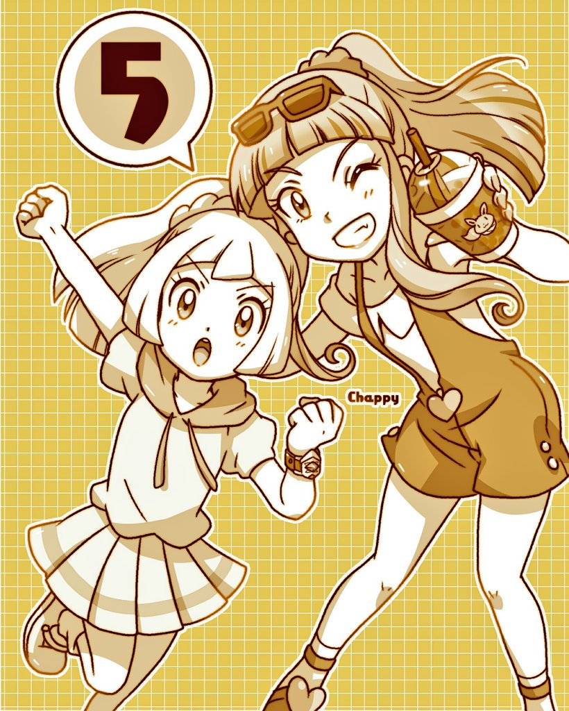 lillie, eevee, and risa (pokemon and 2 more) drawn by chappy_(kanata218)