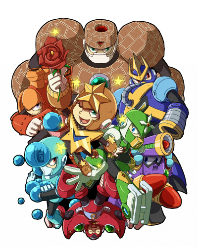 gravity man, star man, napalm man, wave man, gyro man, and 3 more (mega man and 1 more) drawn by nekoichi