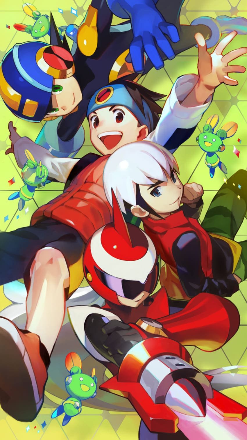 megaman.exe, lan hikari, bass.exe, eugene chaud, and mr. prog (mega man and 1 more) drawn by mita_chisato