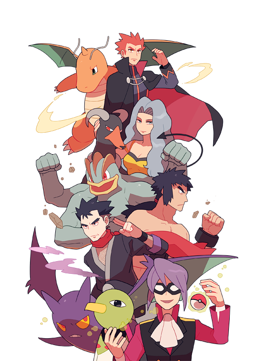 dragonite, lance, machamp, houndoom, crobat, and 4 more (pokemon and 1 more) drawn by jaho