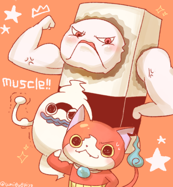 jibanyan, whisper, and chikaramochi (youkai watch) drawn by umi_(srtm07)
