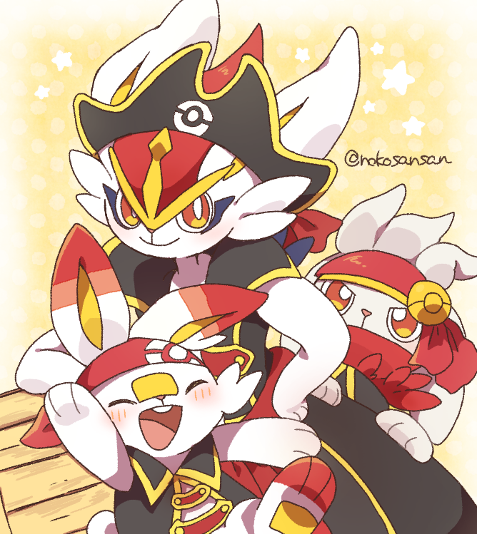 scorbunny, cinderace, and raboot (pokemon and 1 more) drawn by roku_(rokkrn)
