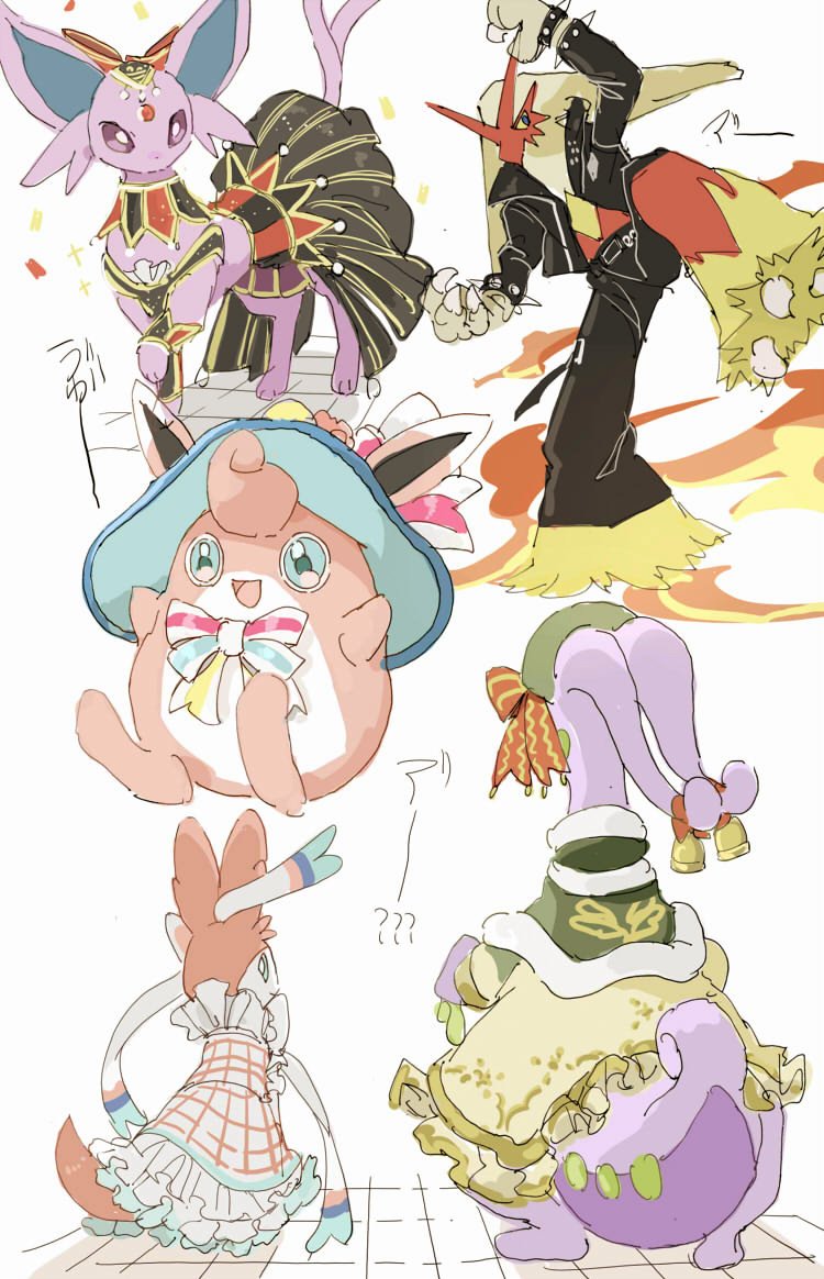 sylveon, espeon, blaziken, goodra, and wigglytuff (pokemon and 1 more) drawn by n5947136332810