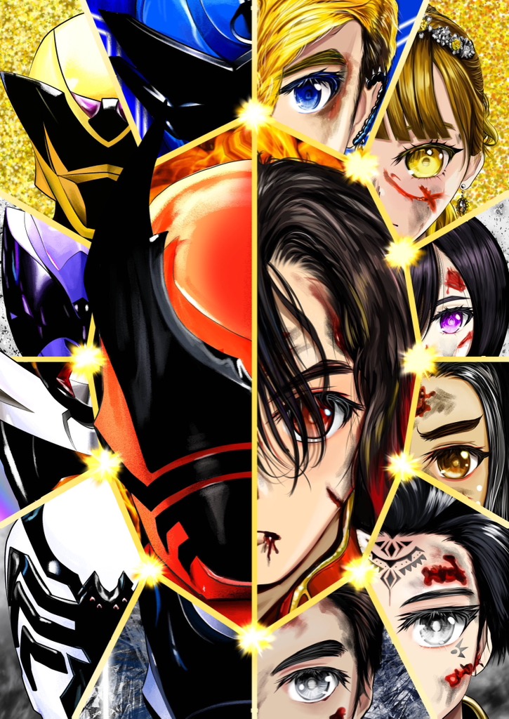 rita kanisuka, himeno ran, gira husty, yanma gast, rcules husty, and 2 more (super sentai and 1 more) drawn by 4ze_meteor