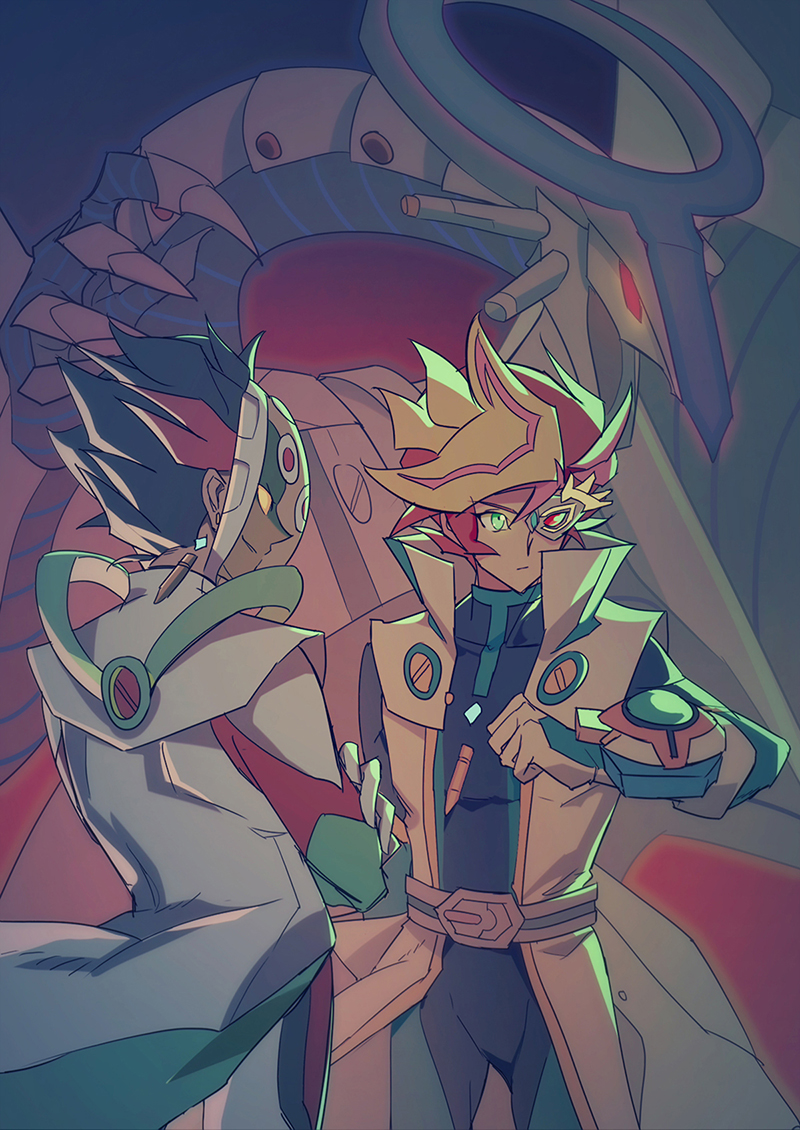 fujiki yusaku, kogami ryoken, playmaker, revolver, and firewall dragon (yu-gi-oh! and 1 more) drawn by diffeng_cn