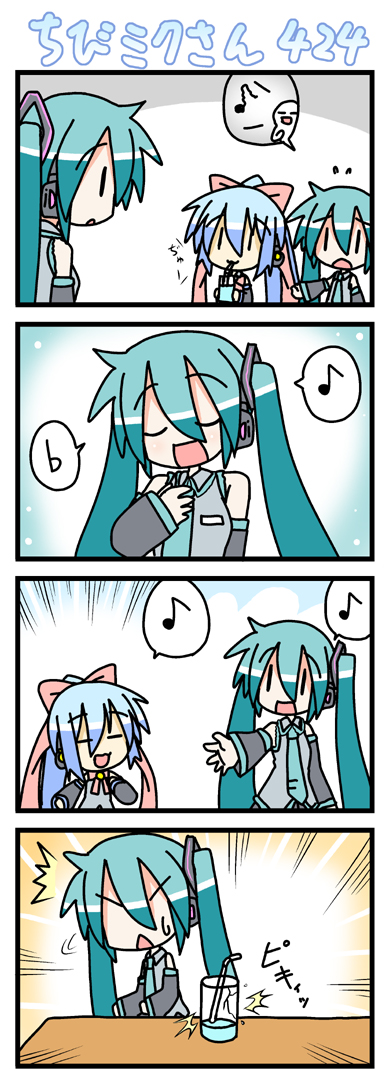 hatsune miku, chibi miku, and kiyone suzu (vocaloid) drawn by minami_(colorful_palette)